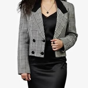 Vintage Houndstooth Plaid Cropped 90s Alt Heathers Blazer Sz Small